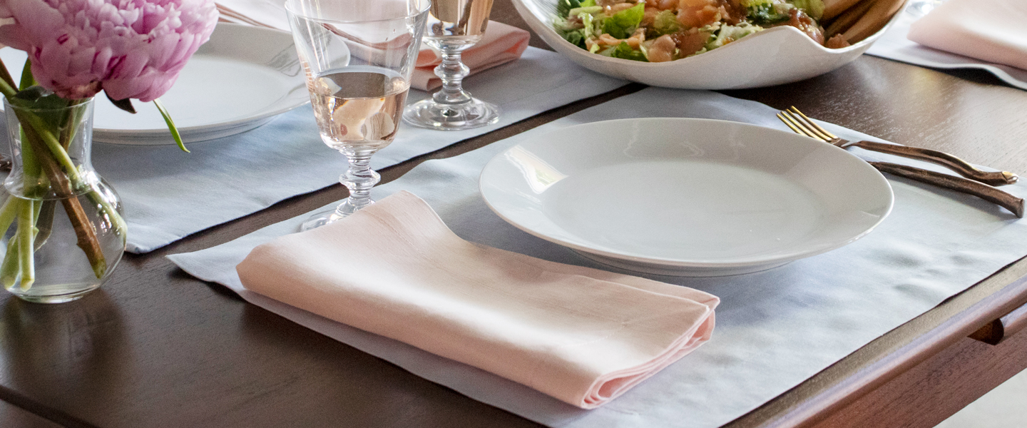 Sky Blue Linen Placemats & Pink Napkins