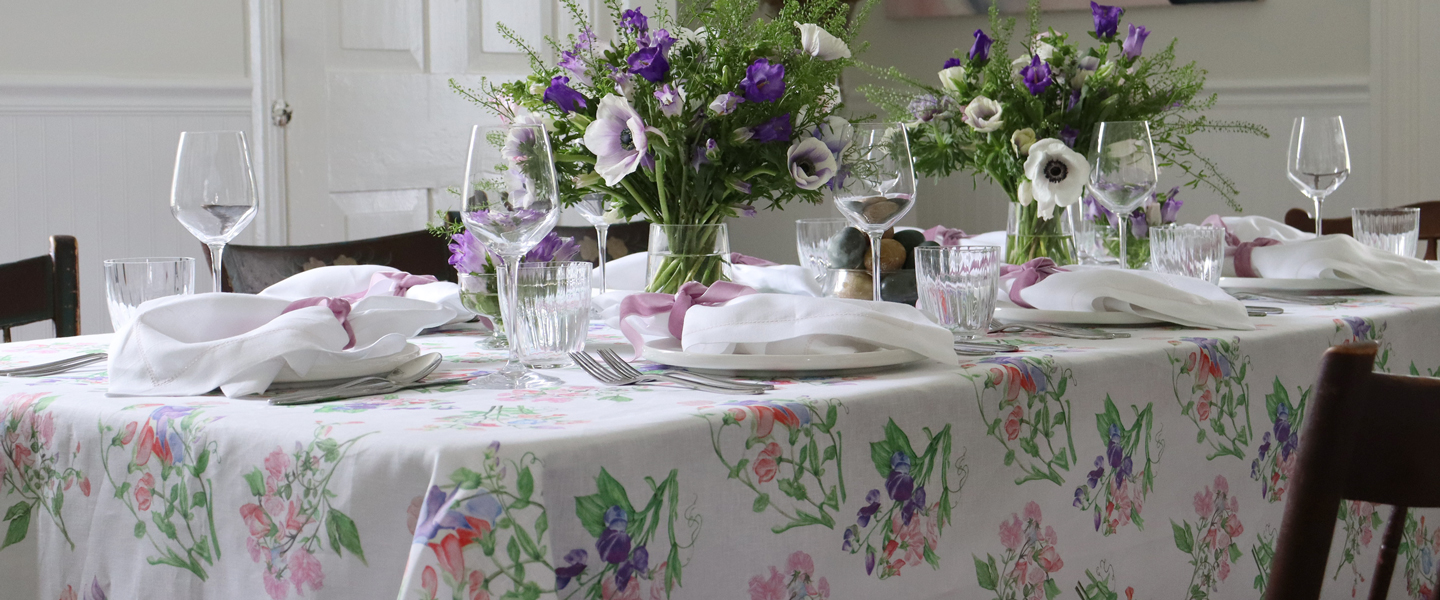 Sweet Pea Floral Linen Tablecloth