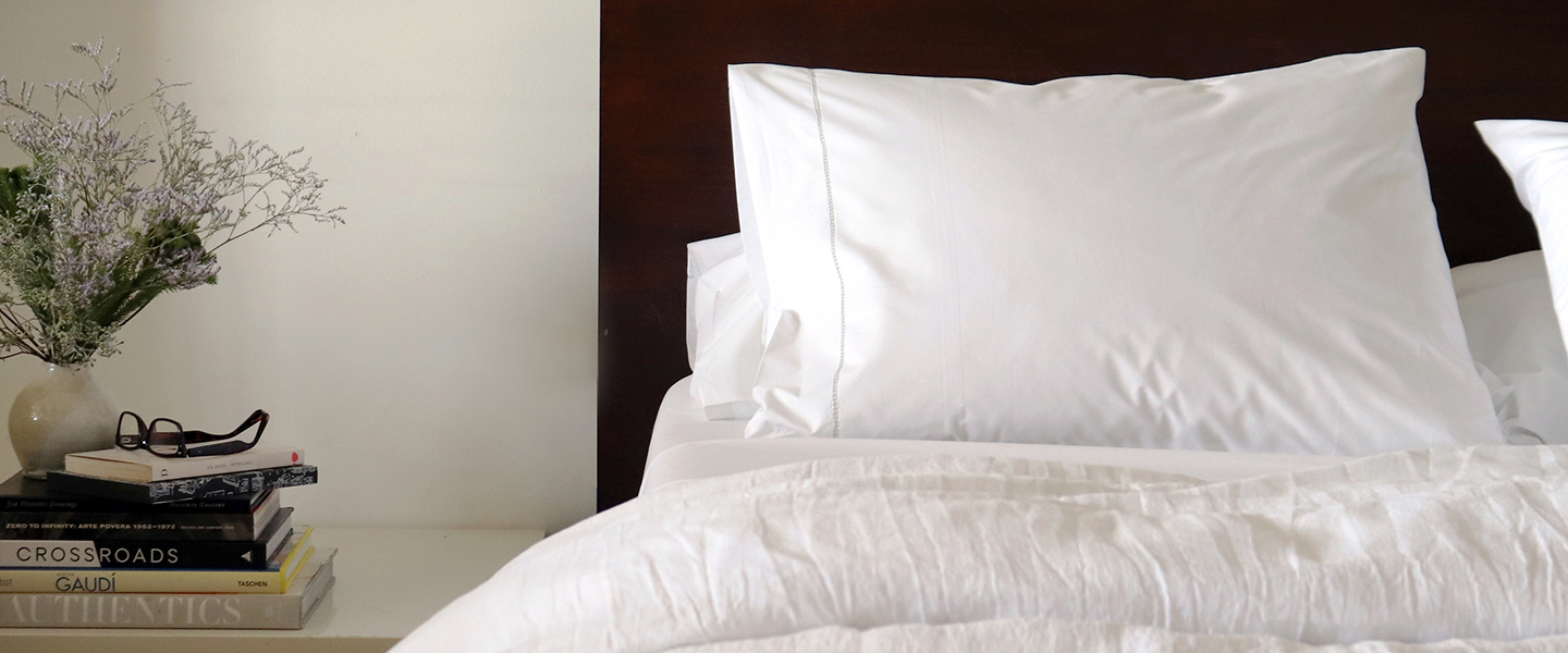 White 500TC Cotton Percale Sheets Green Hemstitch 