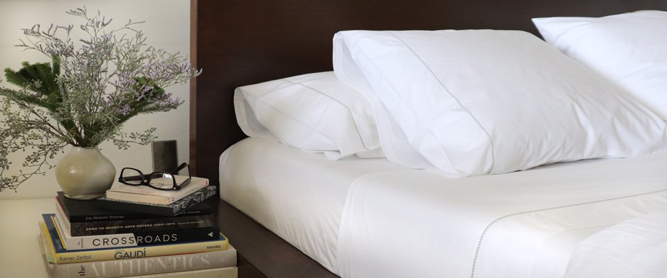 White 500TC Cotton Percale Sheets Green Hemstitch 