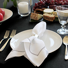 Linen Napkin with Black Hemstitch <br> $28<br>