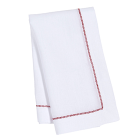 White Linen Napkin Red Hemstitch <br></picture> $28