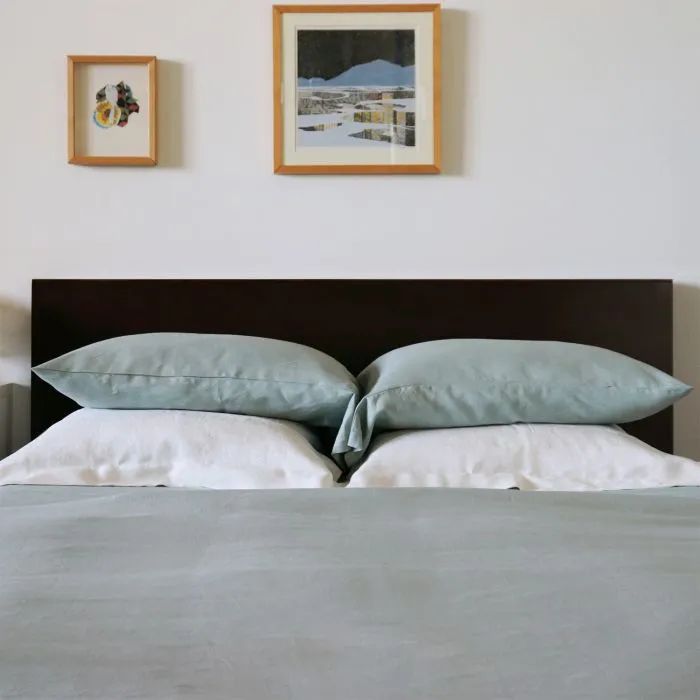 Celadon Light Green Linen Duvet Cover - Thumbnail 4