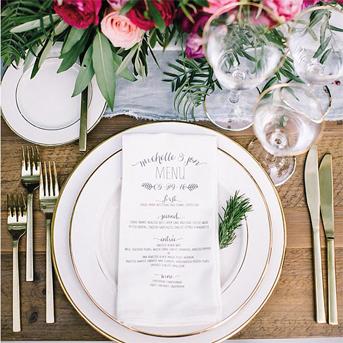 Wedding Menu Printed on Napkin