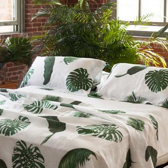 Tropical Leaves: New Palm Print Bed and Table Linens
