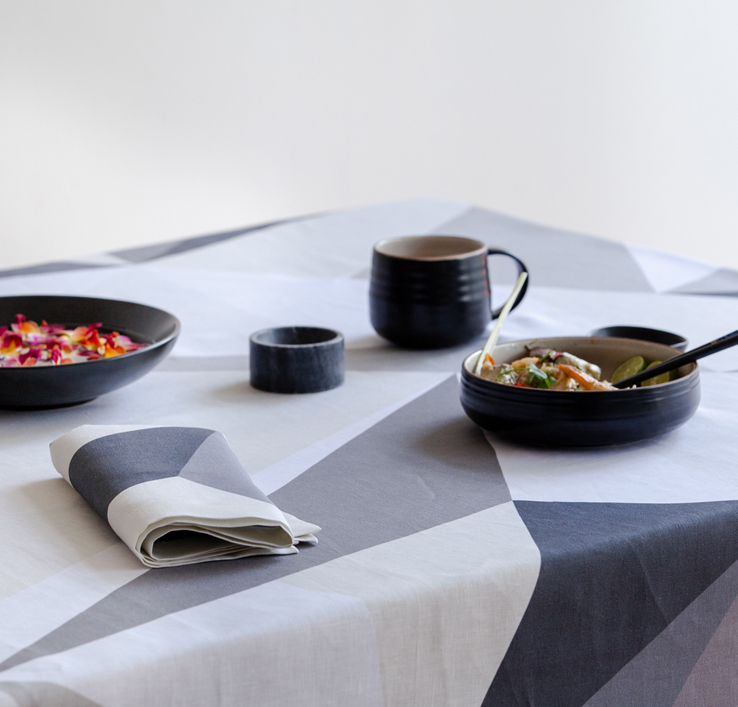 Diamond graphic geometric modern Italian linen tablecloth Huddleson