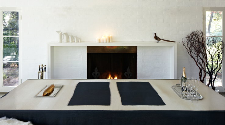 Huddleson Rothko modern Italian linen tablecloth blue black cream