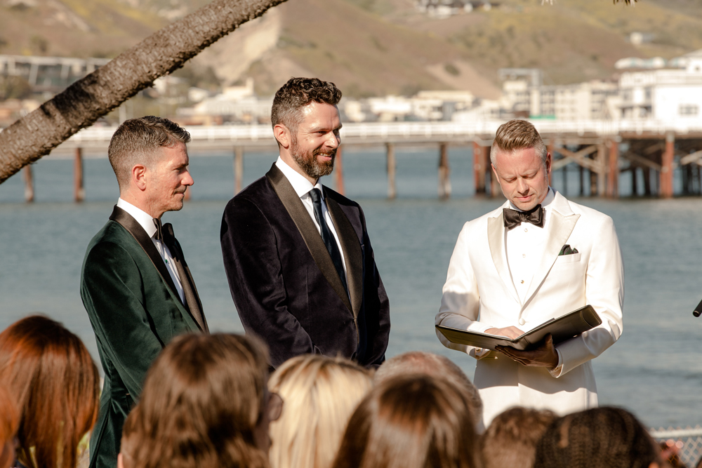 Gay Malibu Wedding Ceremony at Adamson House in California Overlooking the Pier