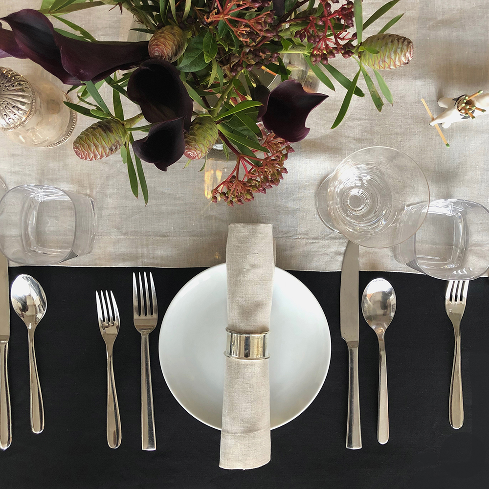 Natural linen napkin runner black tablecloth
