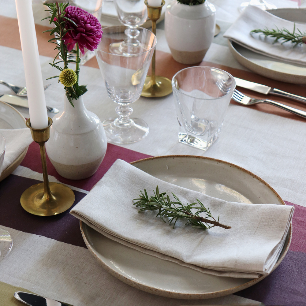 Huddleson Natural Linen Tablecloth with Multicolor Stripes