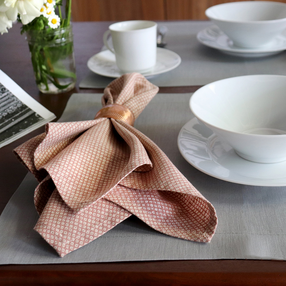 Pink Shibori Japanese Cotton Dinner Napkin and Placemat in Silver Italian Linen