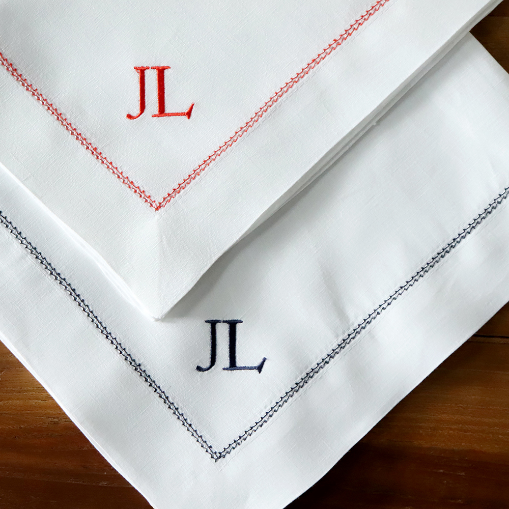 Christmas Gift Guide custom linen napkins embroidery monogram hemstitch initials personalized gift 