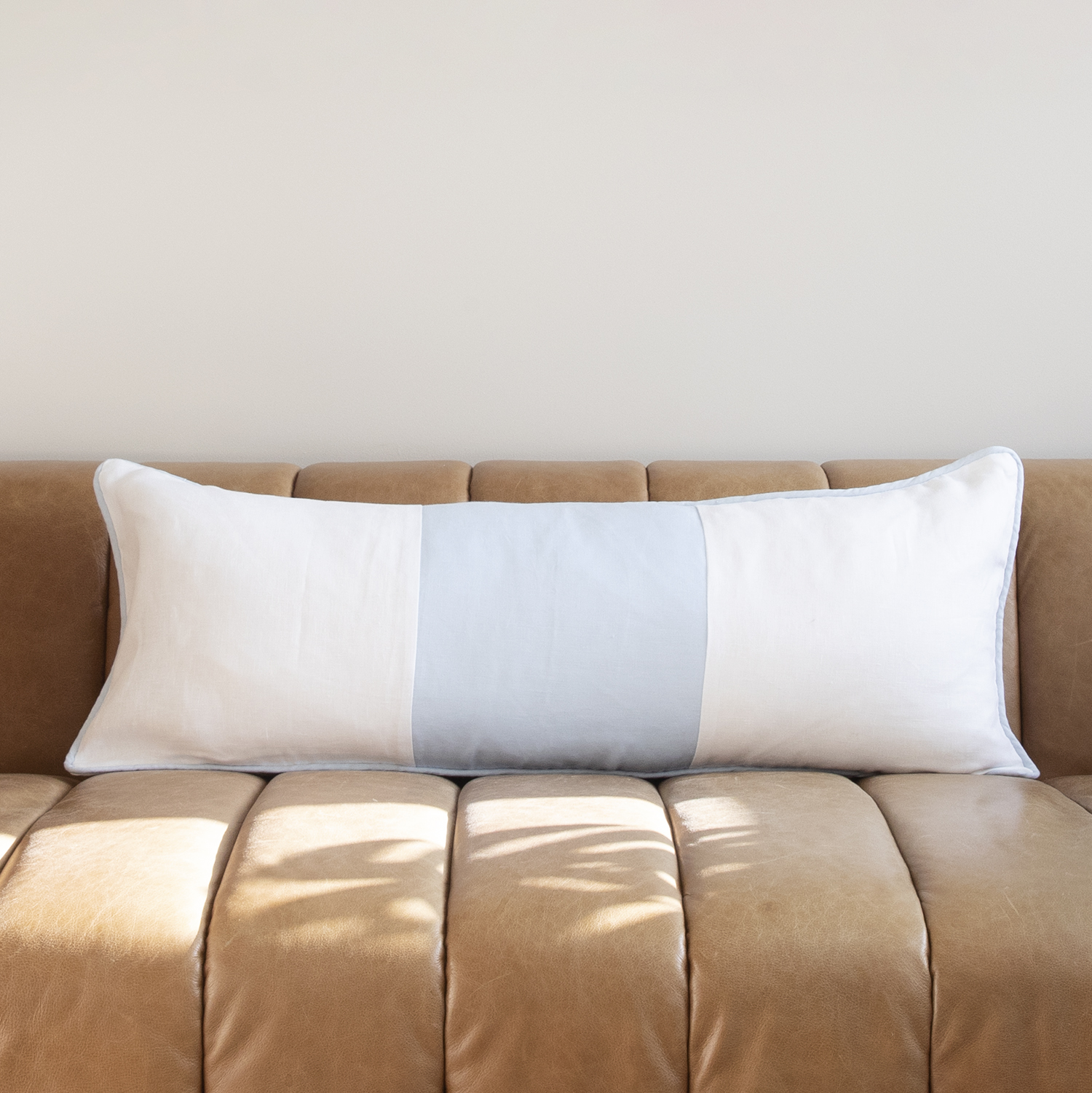 White and Sky Blue Linen Pillow Cover Piped Edge 