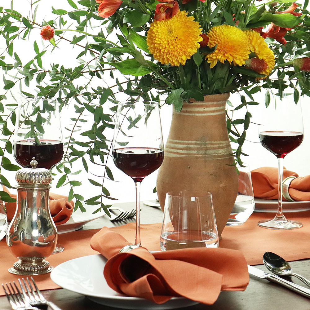 fall table settings for 2021 Sienna orange linen napkin runner red pumpkin spice thanksgiving