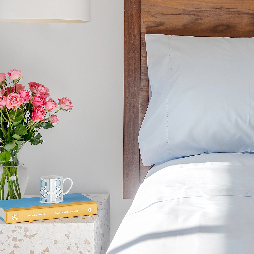 Sky Blue cotton sheets crisp cool percale sheets hotel quality 