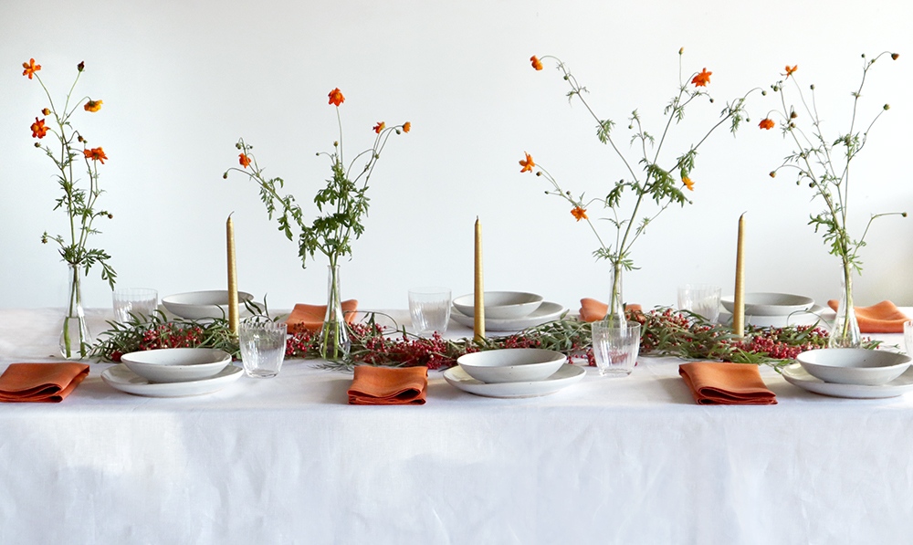 White and Orange Tablesetting Tablecloth Terracotta Linen Napkins