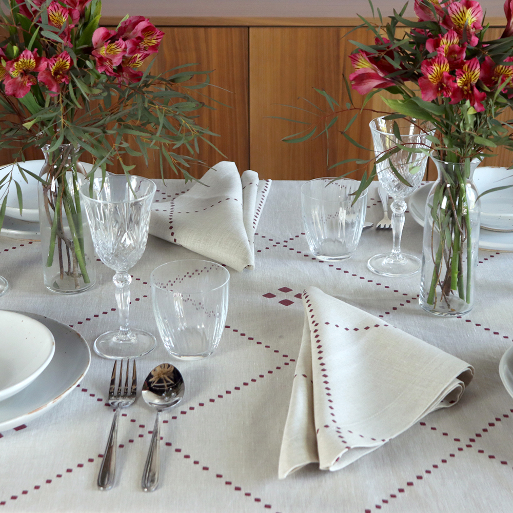 Anfa red and natural check tablecloth
