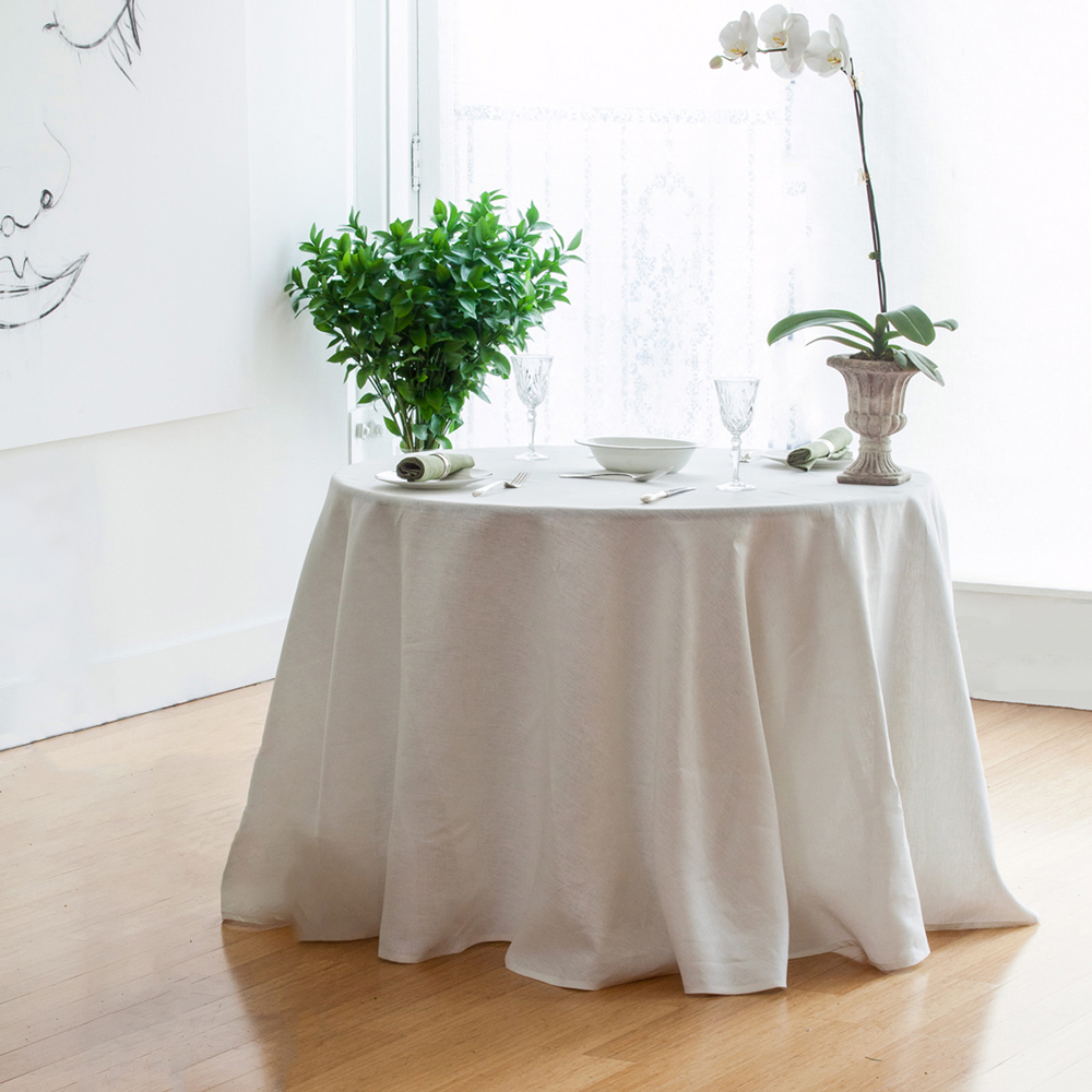 Round ivory linen tablecloth 