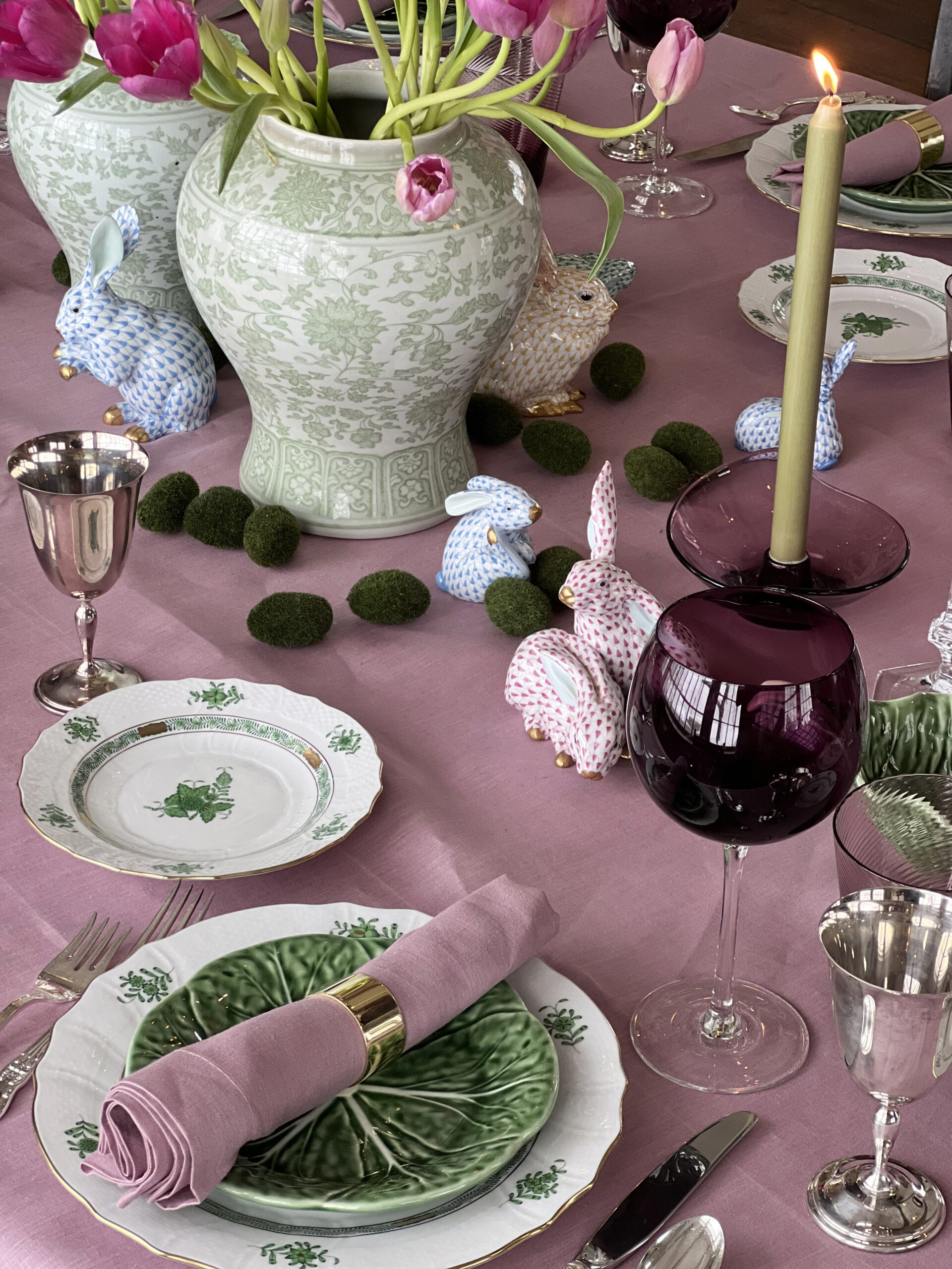 A lilac Easter table Herend Scully bunny 