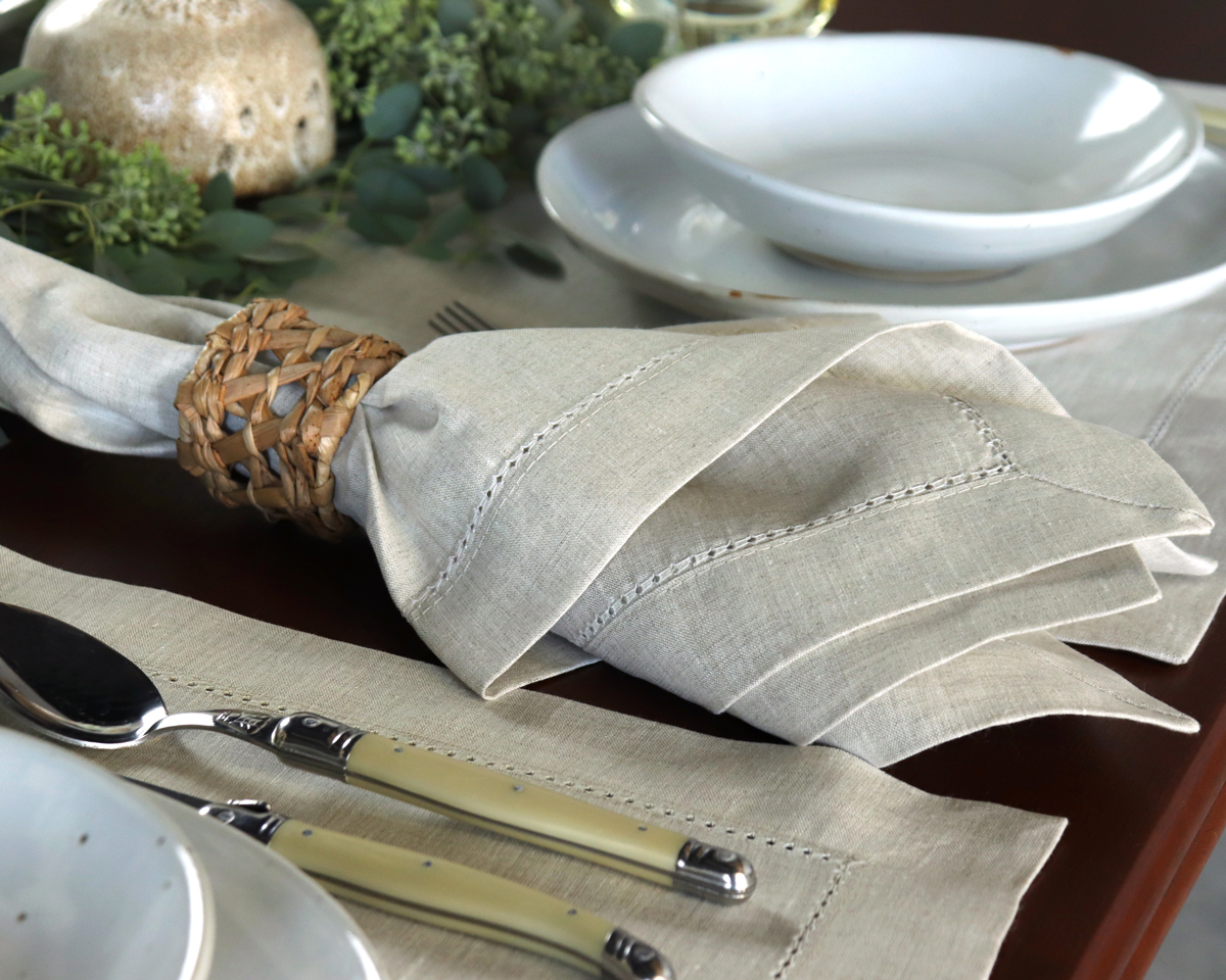 natural undyed unbleached flax linen hemstitched napkin 