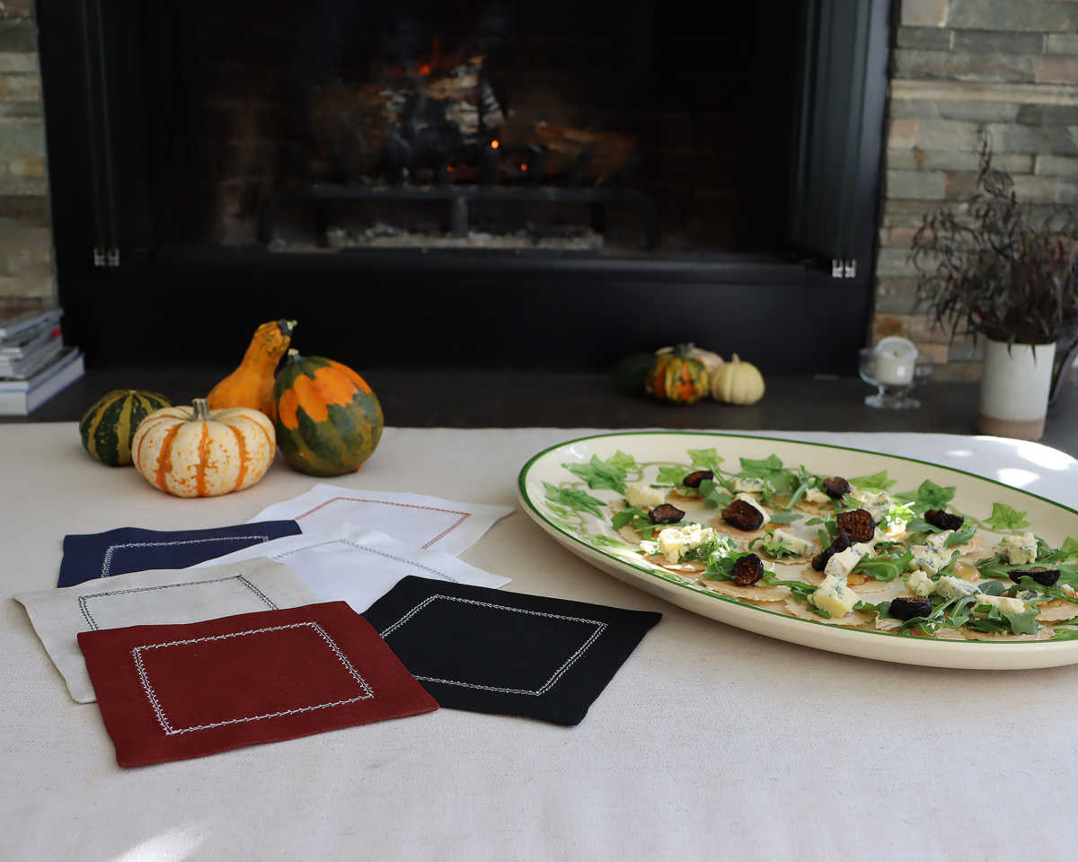 Hemstitched linen cocktail napkins bulk holiday entertaining party cocktail drinks