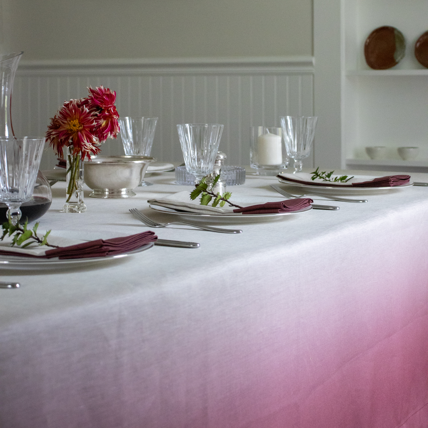 Ombre Tablecloth Christmas Tablescape Burgundy Natural