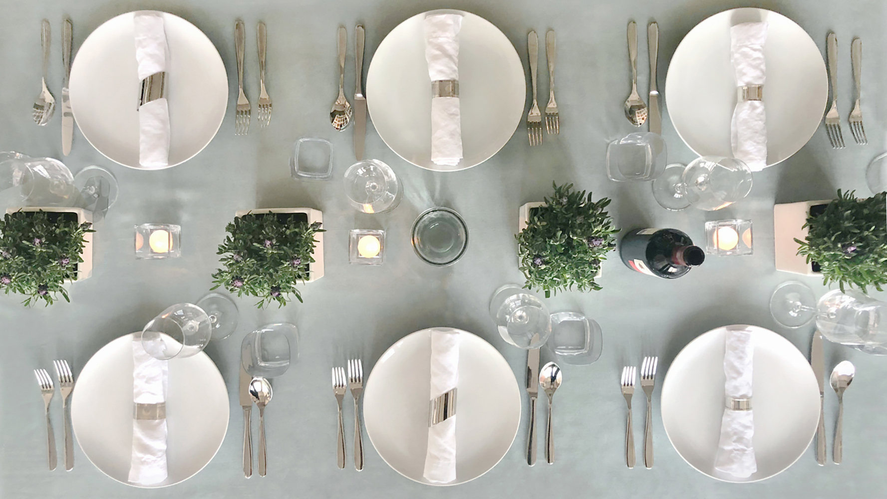 Celadon aqua turquoise linen tablecloth spring tablesetting