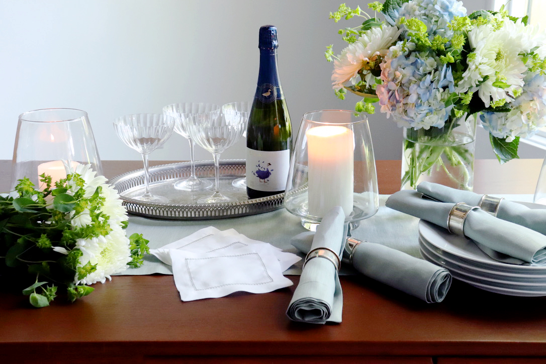 Celadon aqua linen table runner 