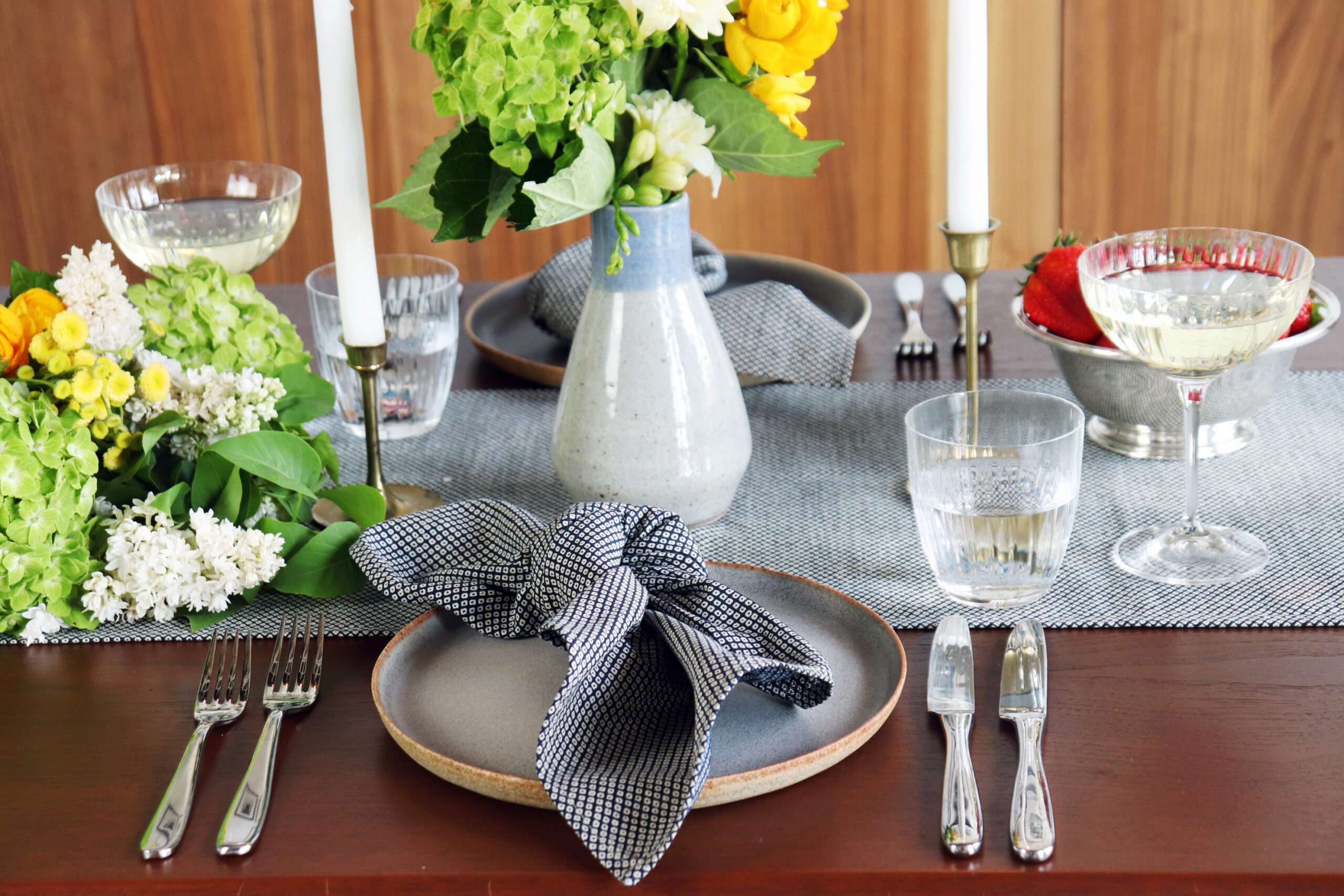Indigo blue Japanese cotton table runner