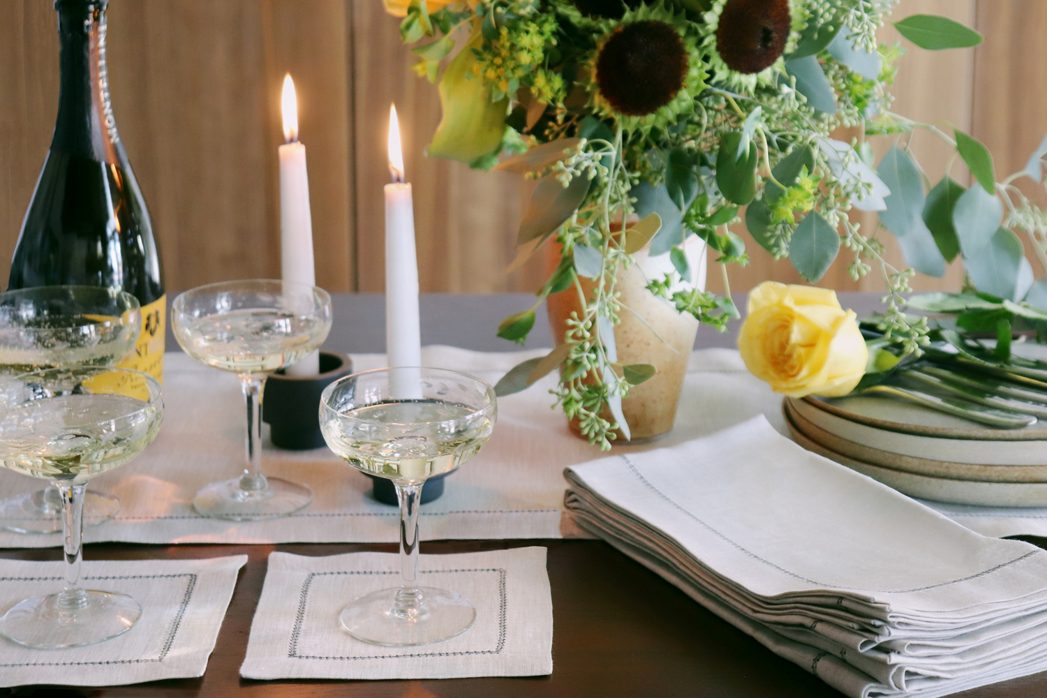 Hemstitched Natural Linen Table Runner 