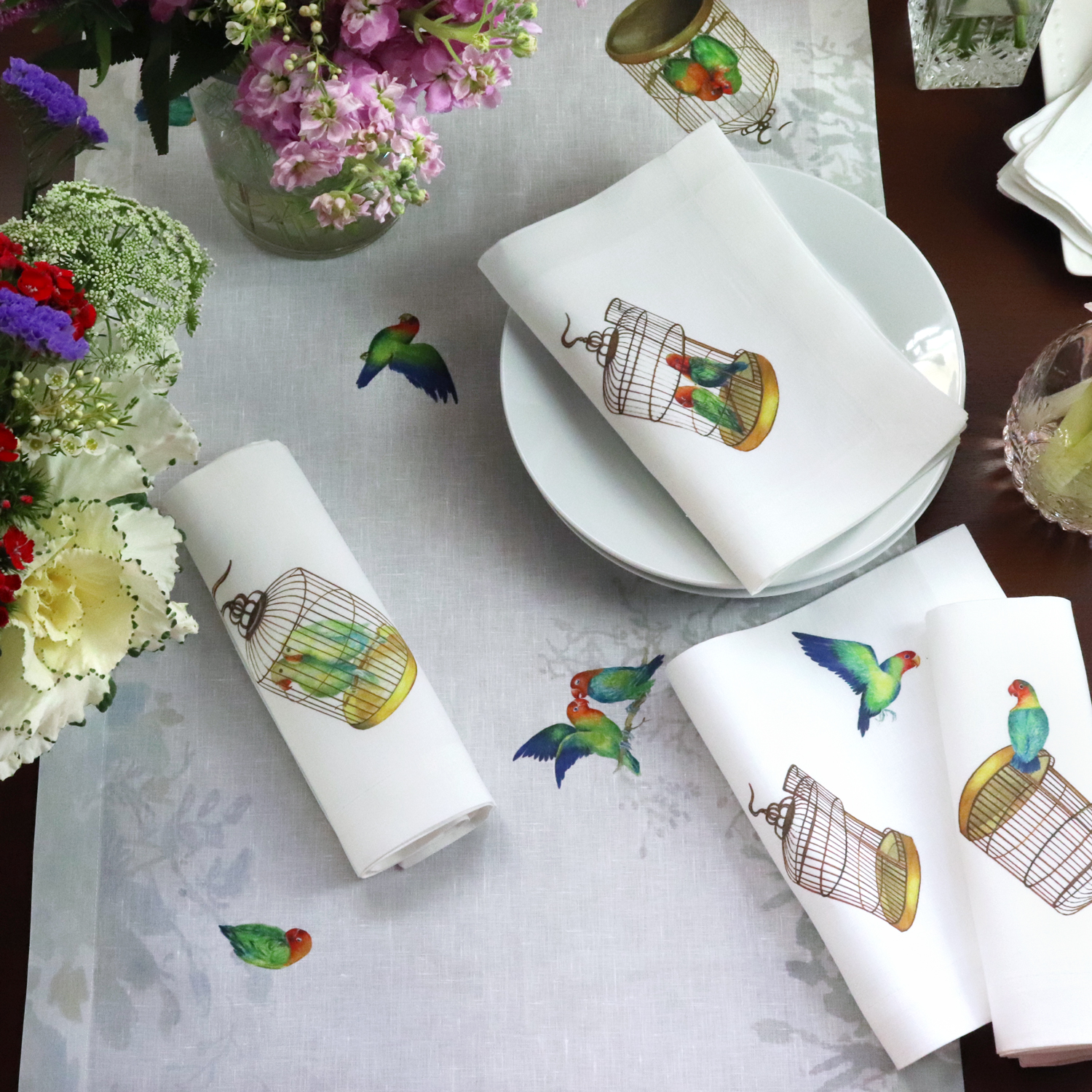 Lovebirds Linen Table Runner