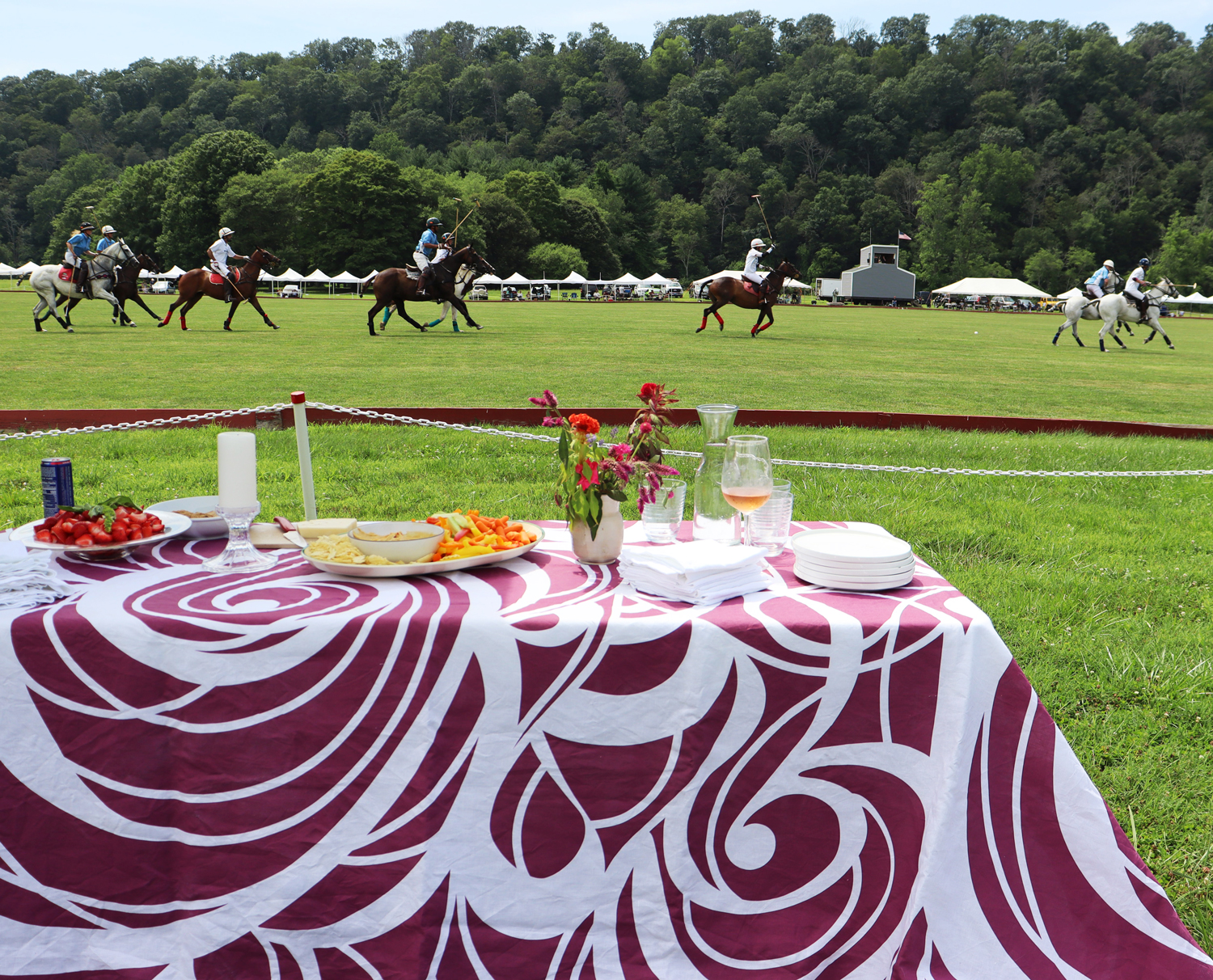Huddleson Red and white swirl linen tablecloth 