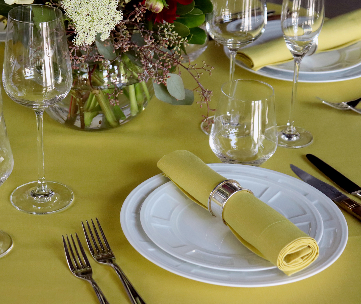 Citron yellow linen tablecloth napkins