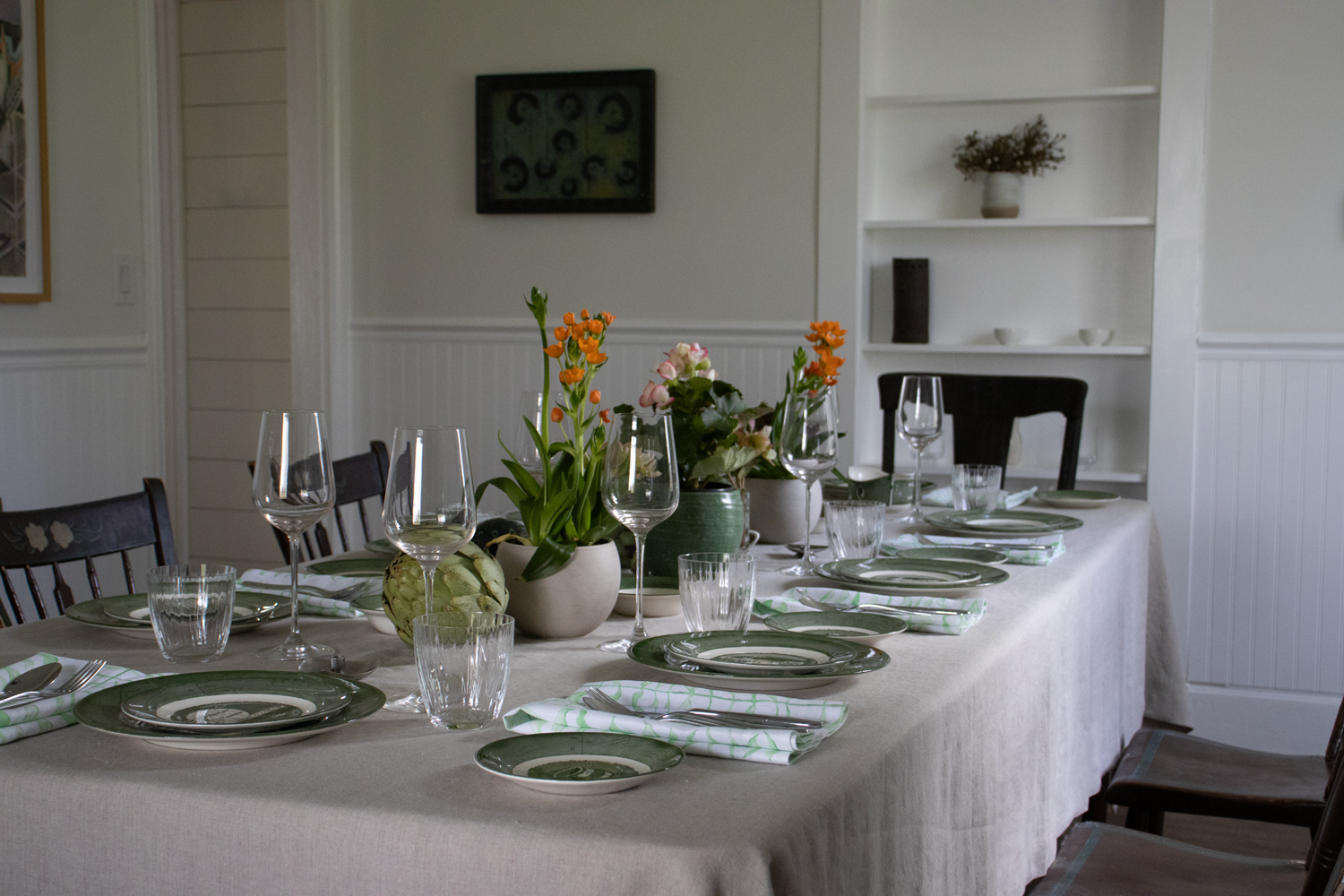 Fall table linens dark Natural Linen tablecloth table scape 