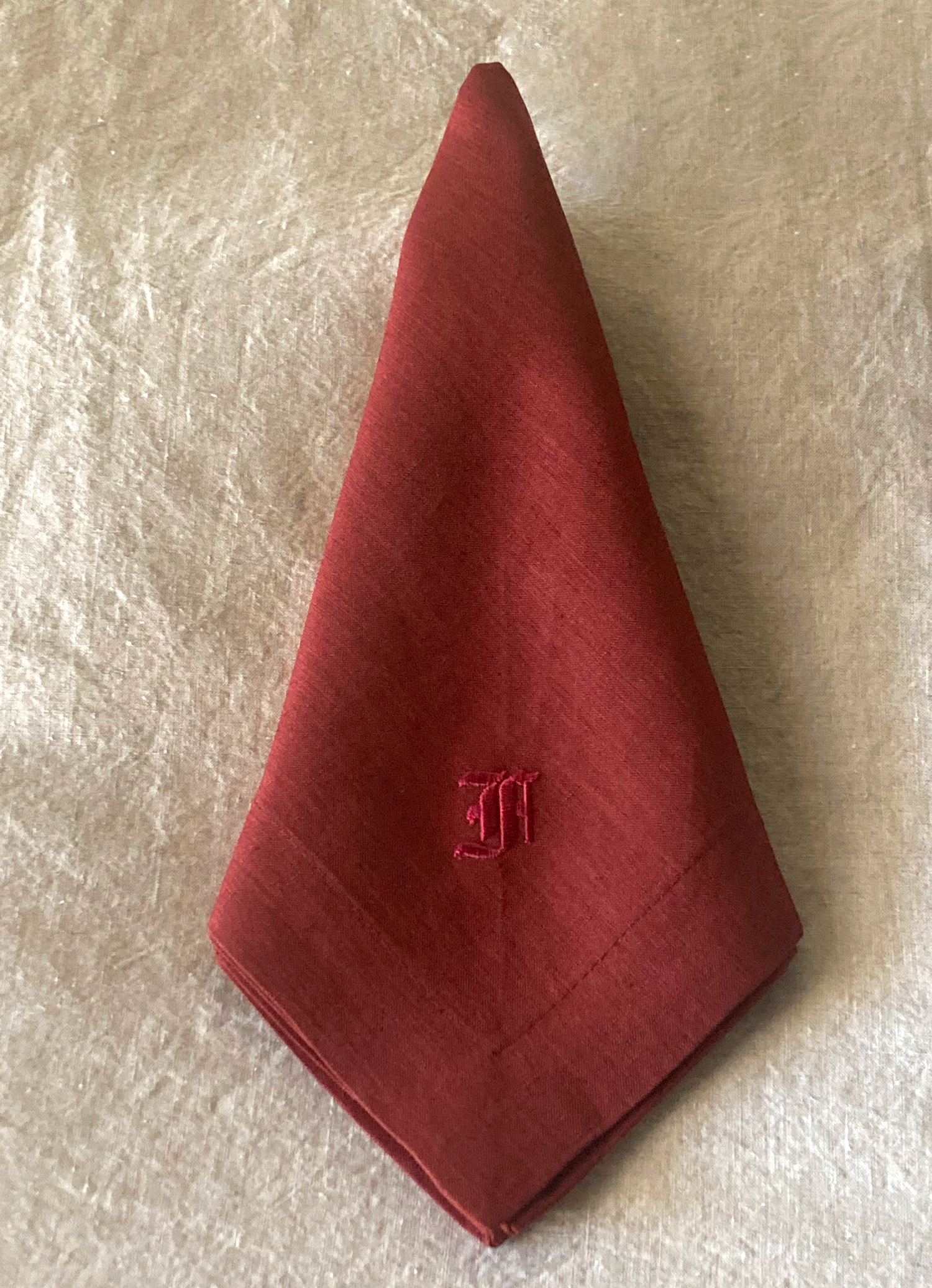 Monogrammed napkin burgundy maroon 