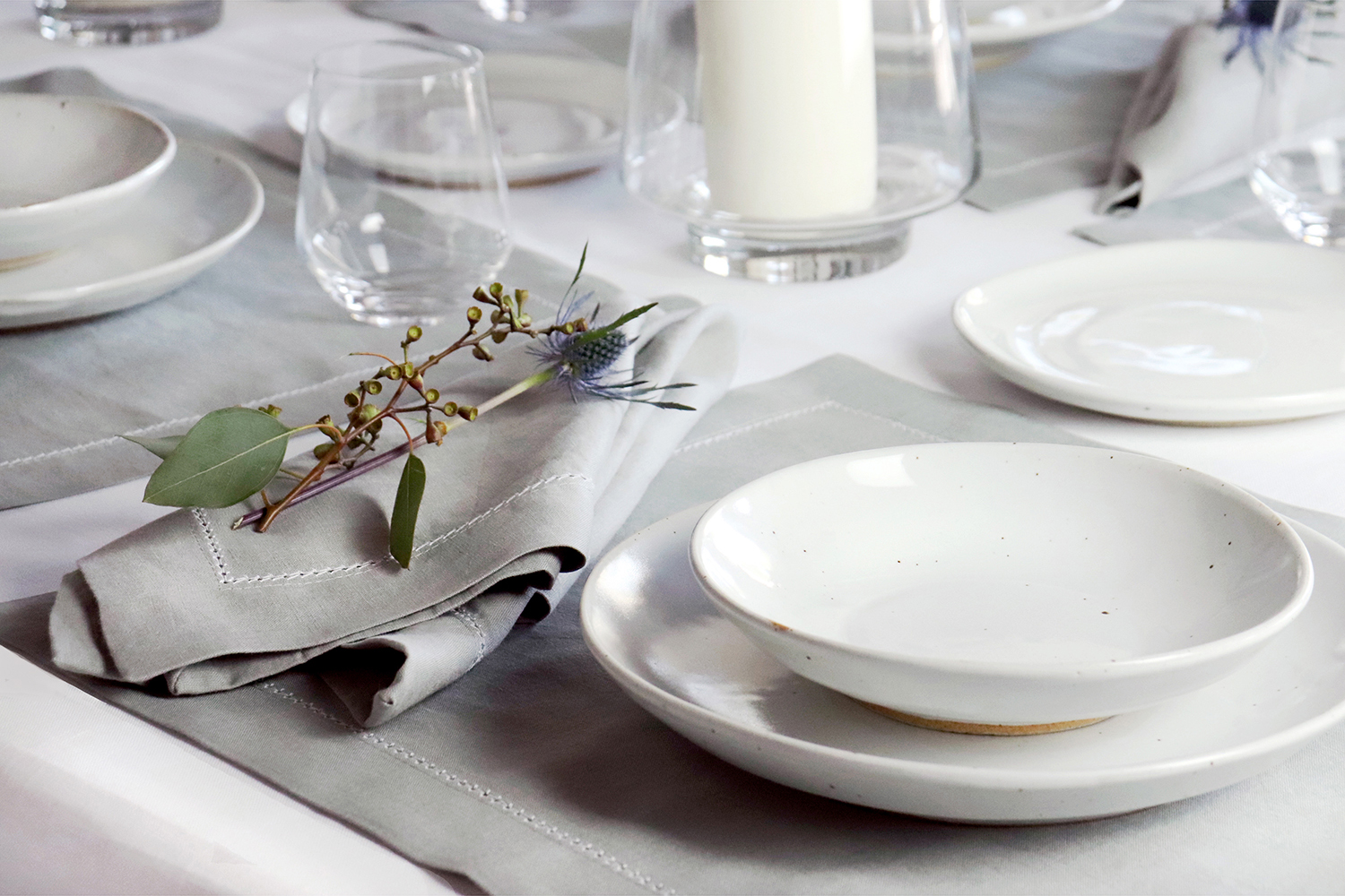 silver and white Hanukkah table linens 